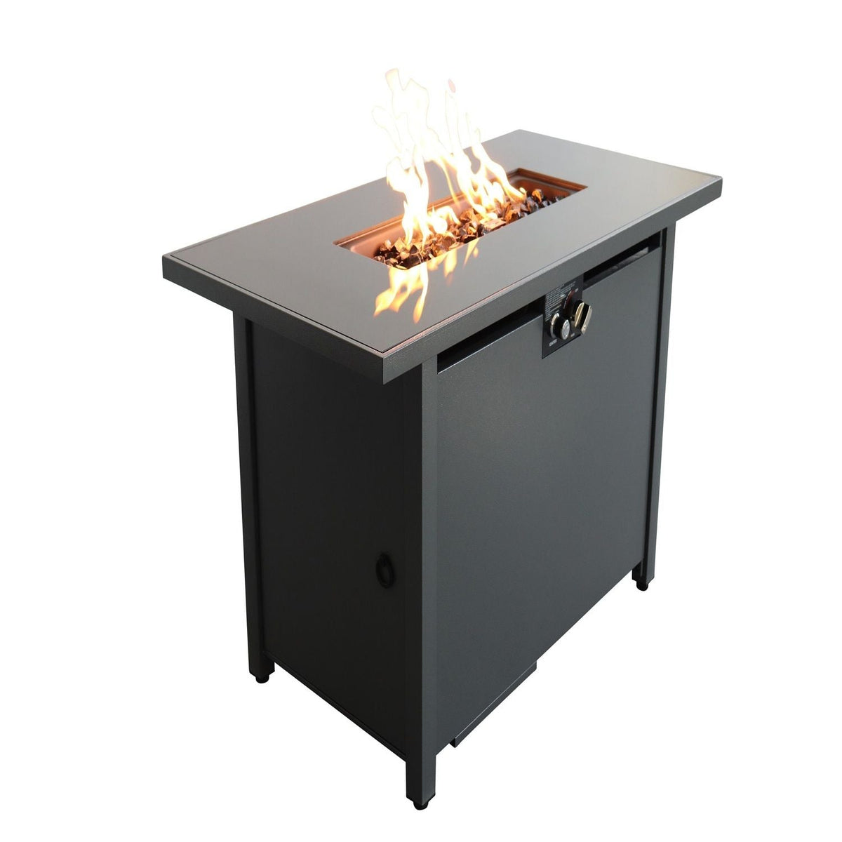 Black Outdoor Fire Pit Table with Lid and Heat Resistant Smoked Glass Top