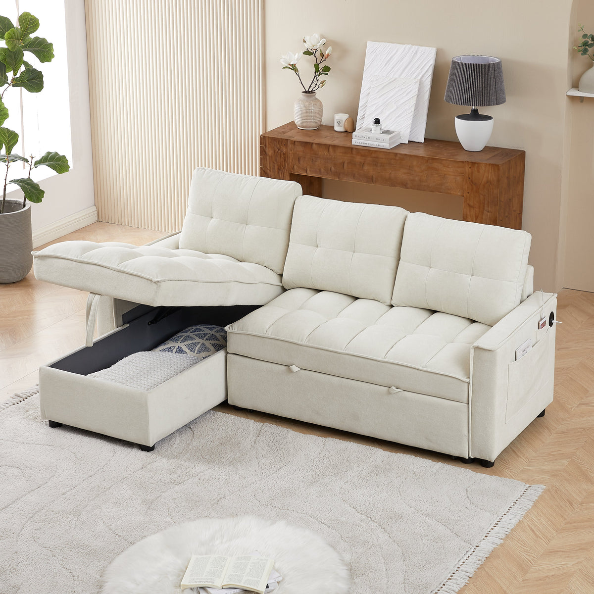 71.3" Reclining Sofa Bed with USB Ports - Chenille