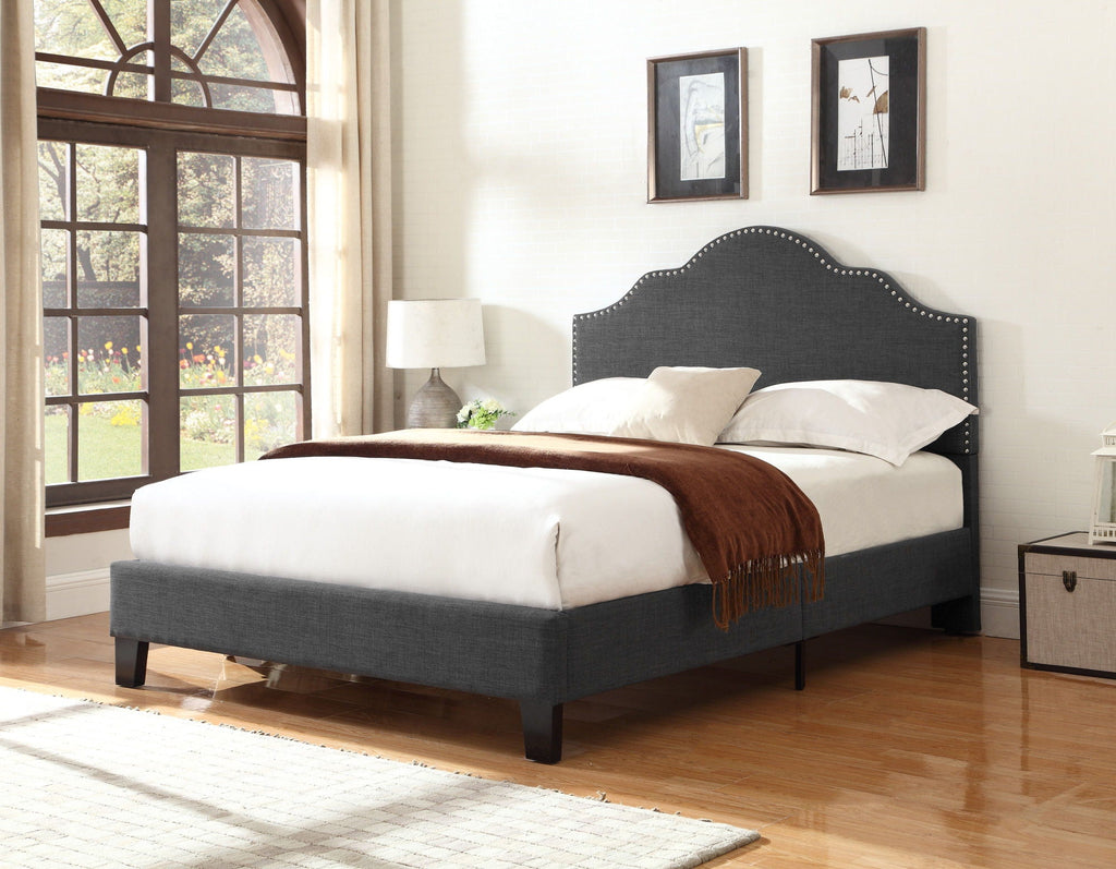 Fabric Upholstered Bed with Padded Headboard – Full or Queen, Gray or Dark Gray