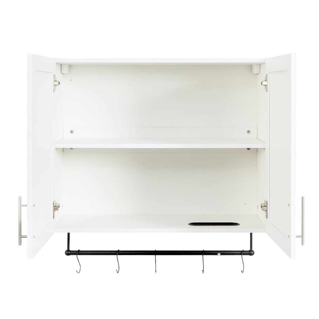 Bathroom Wall Cabinet with Adjustable Shelf and Towel Bar - White