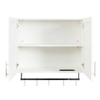 Bathroom Wall Cabinet with Adjustable Shelf and Towel Bar - White