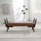 Mid-Century Bench with Wood Legs - Upholstered Seating - Beige or Dark Brown