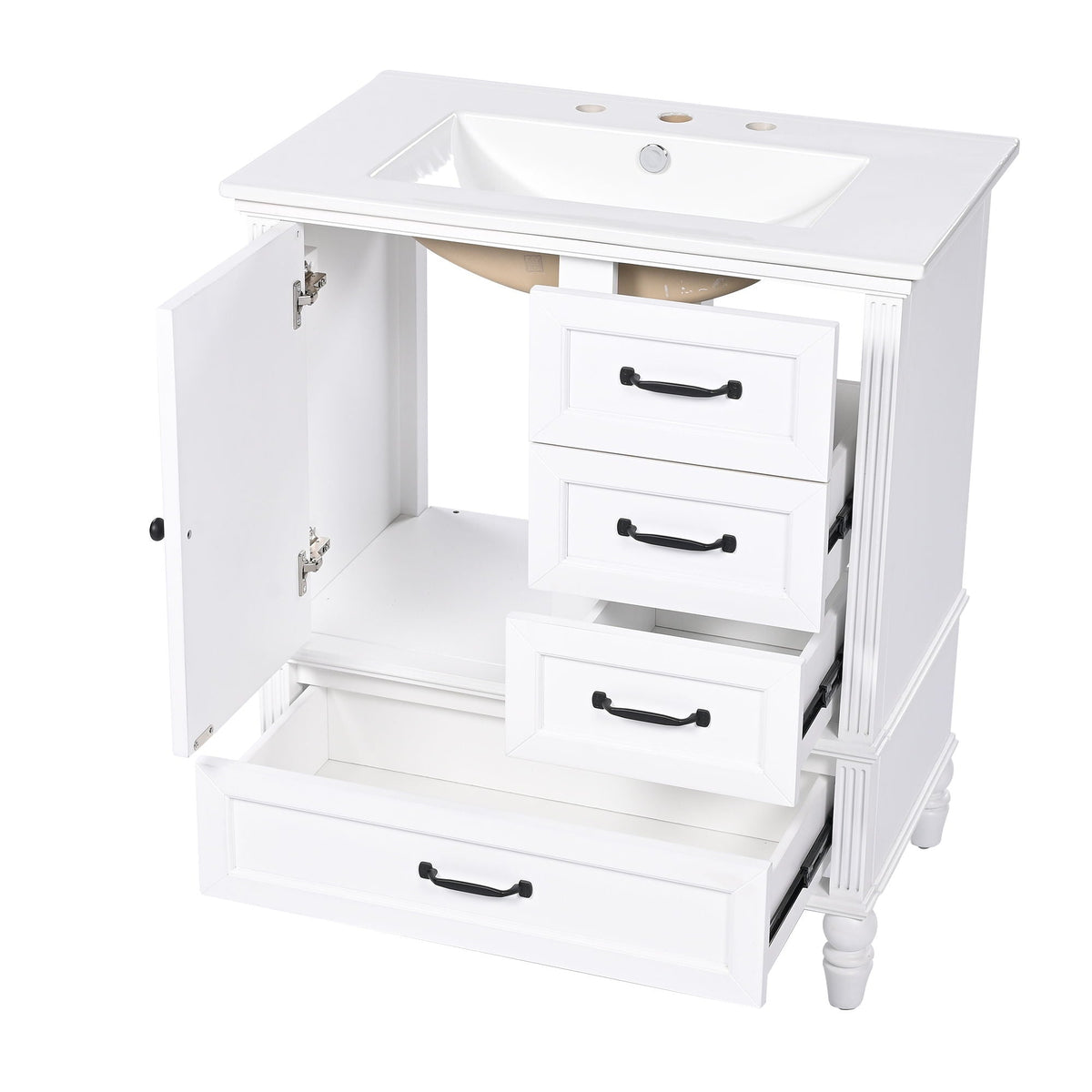 30" Bathroom Vanity with Sink and Soft-Close Drawers - White or Black
