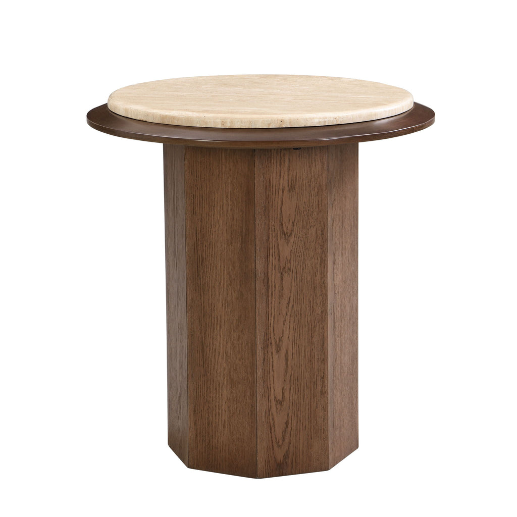 Walnut End Table with Travertine Top - Contemporary Design