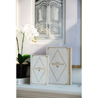 Book Boxes Set of 2 with Faux Leather Covers - White / Gold