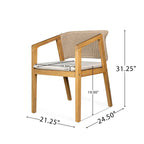 Light Teak Patio Dining Chair Set of 2 with Rope-Design Backrest - Outdoor