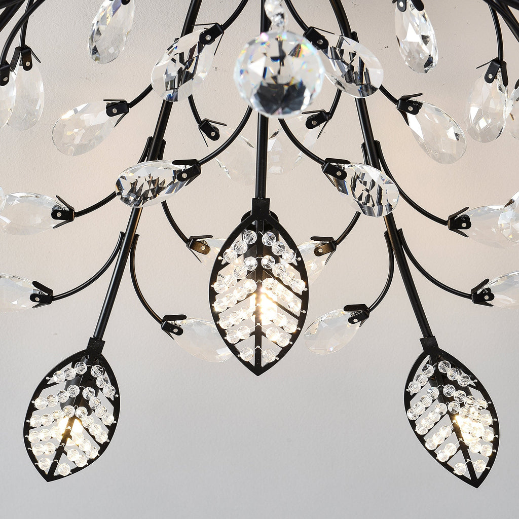 15-Light Chandelier with Crystal Accents - Matte Black