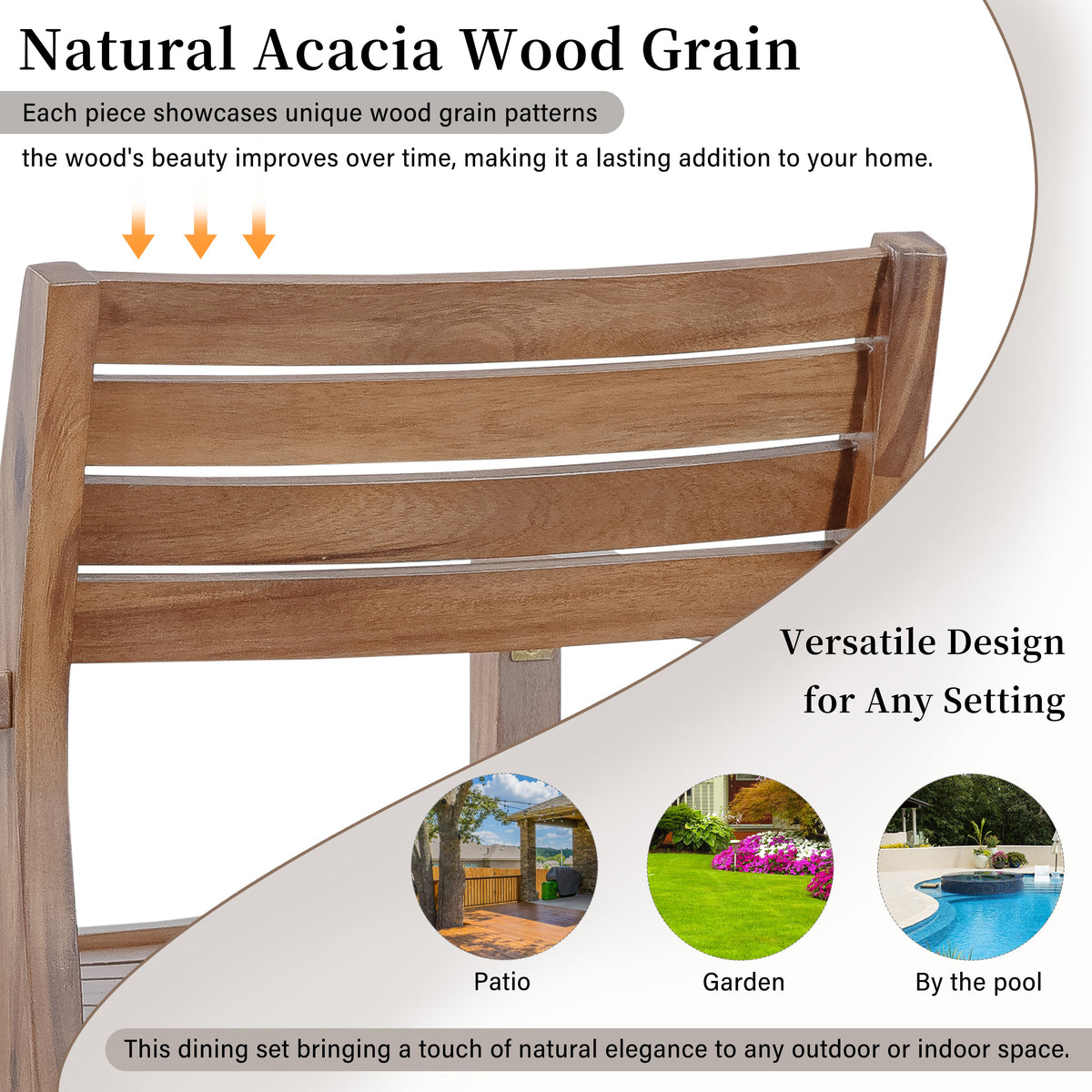 Acacia Wood Outdoor Dining Set with 47.2" Round Table - Natural