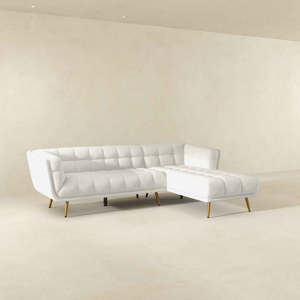 L Shape Sectional Sofa Tufted with Mid-Century Modern Design - Dark Gray or Beige