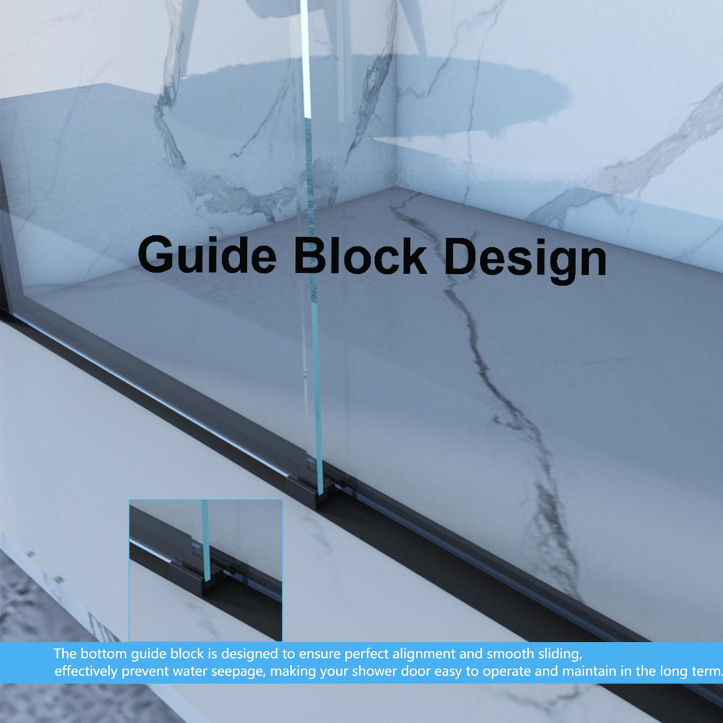 Double Sliding Shower Door with Tempered Glass - Matte Black