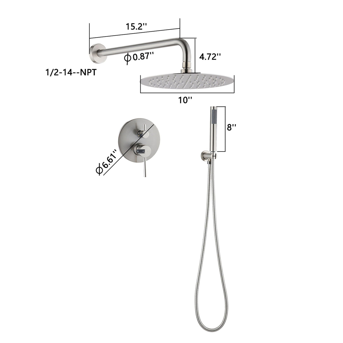 10" Round Rain Shower Head and Handheld Set with Adjustable Tilt - Black or Pearl Silver