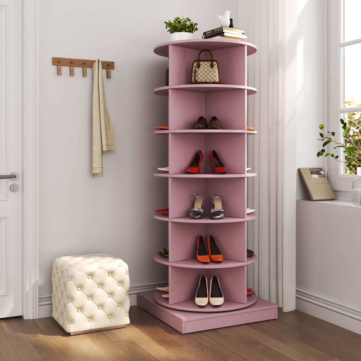 360 Rotating Shoe Cabinet 6 Layers with Space-Saving Rotating Design - Multiple Colors
