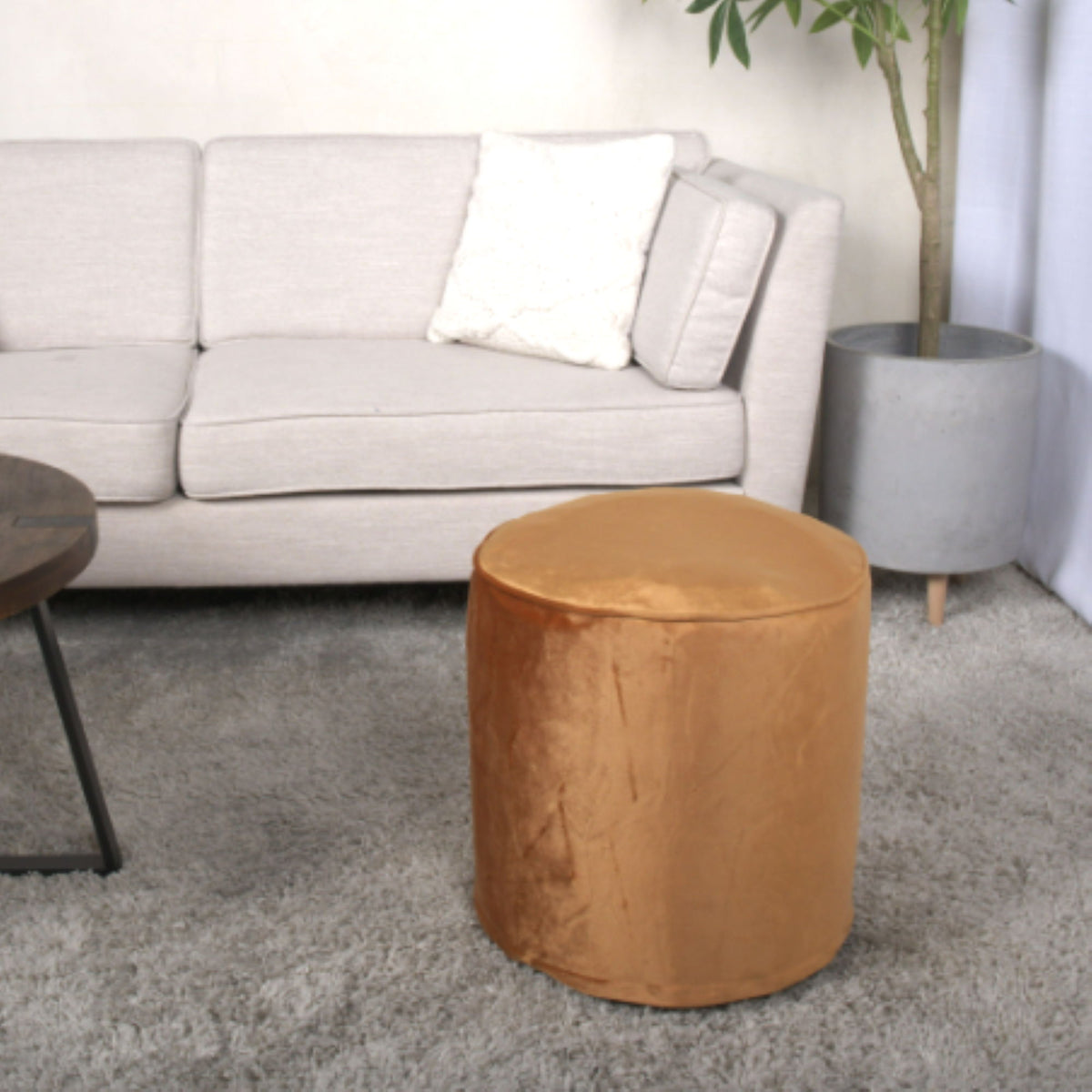 Cylinder Pouf Ottoman with Polystyrene Bead Filling - Dark Gray or Dark Brown