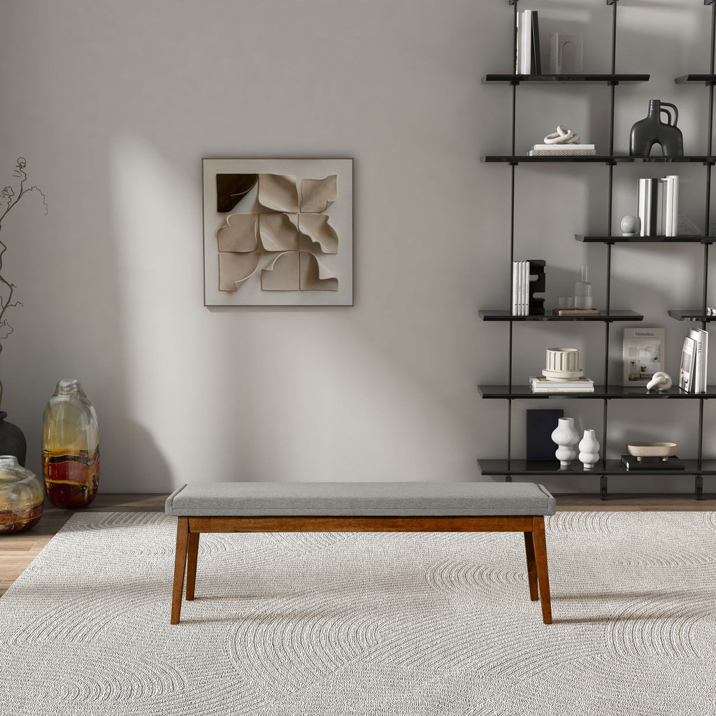 Ash Gray Upholstered Bench with Solid Wood Base - Ash Gray