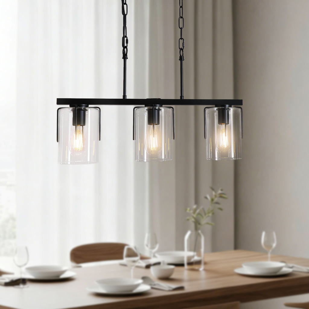 Adjustable Pendant Lighting with Clear Glass Shade - Black or Gold