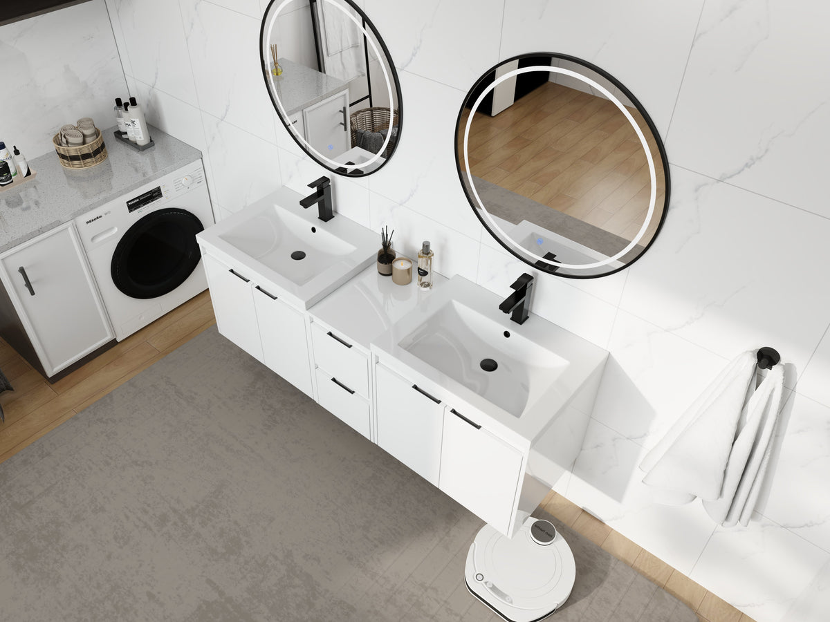 60" Bathroom Vanity with Resin Sink and Soft Close Doors - Glossy White