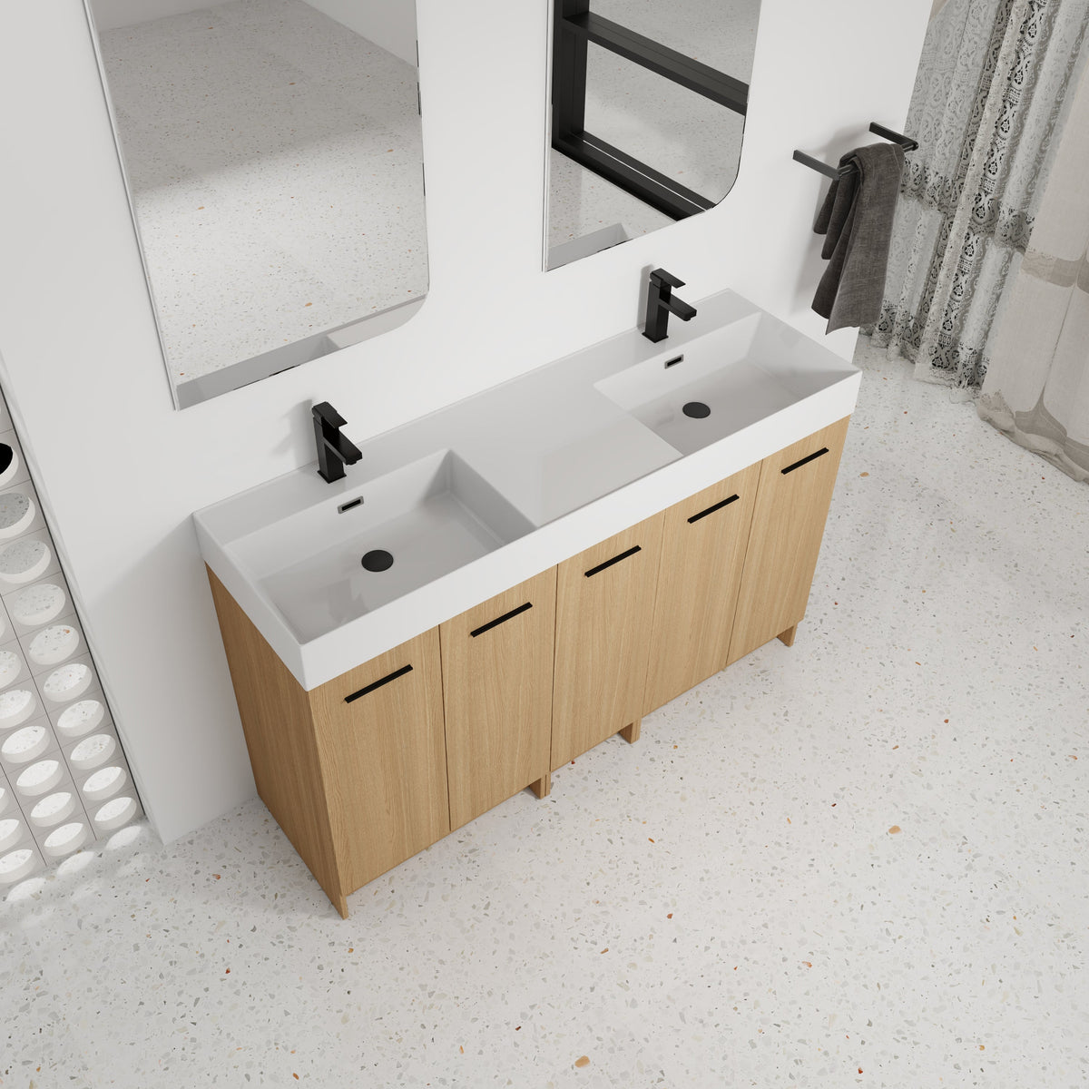 60" Double Sink Bathroom Vanity with Extra-Large Storage - Light Oak