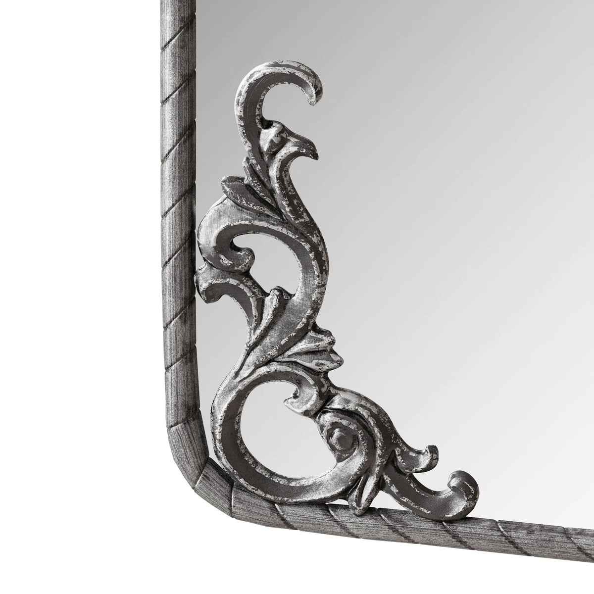 Full Body Arched Mirror with Vintage Carved Applique - Bronze or Pearl Silver