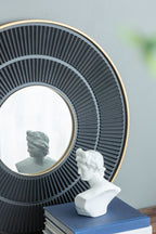 Round Wooden Wall Mirror with Iron Frame - Neutral Colorway
