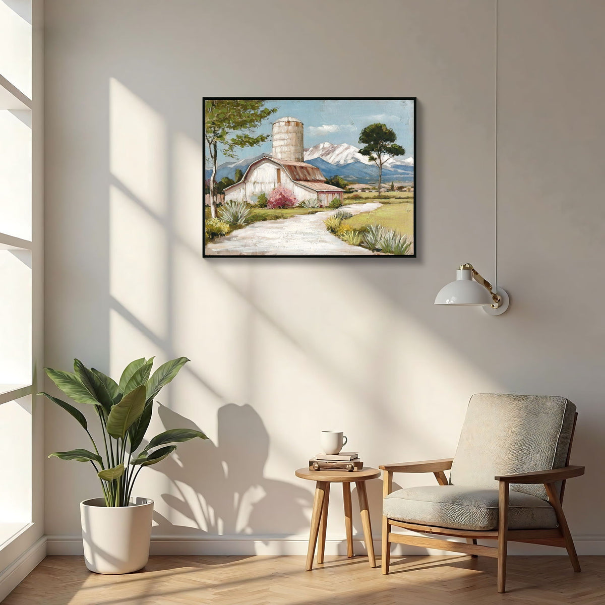 Framed Canvas Wall Art: Wildflower Barn Nature Print