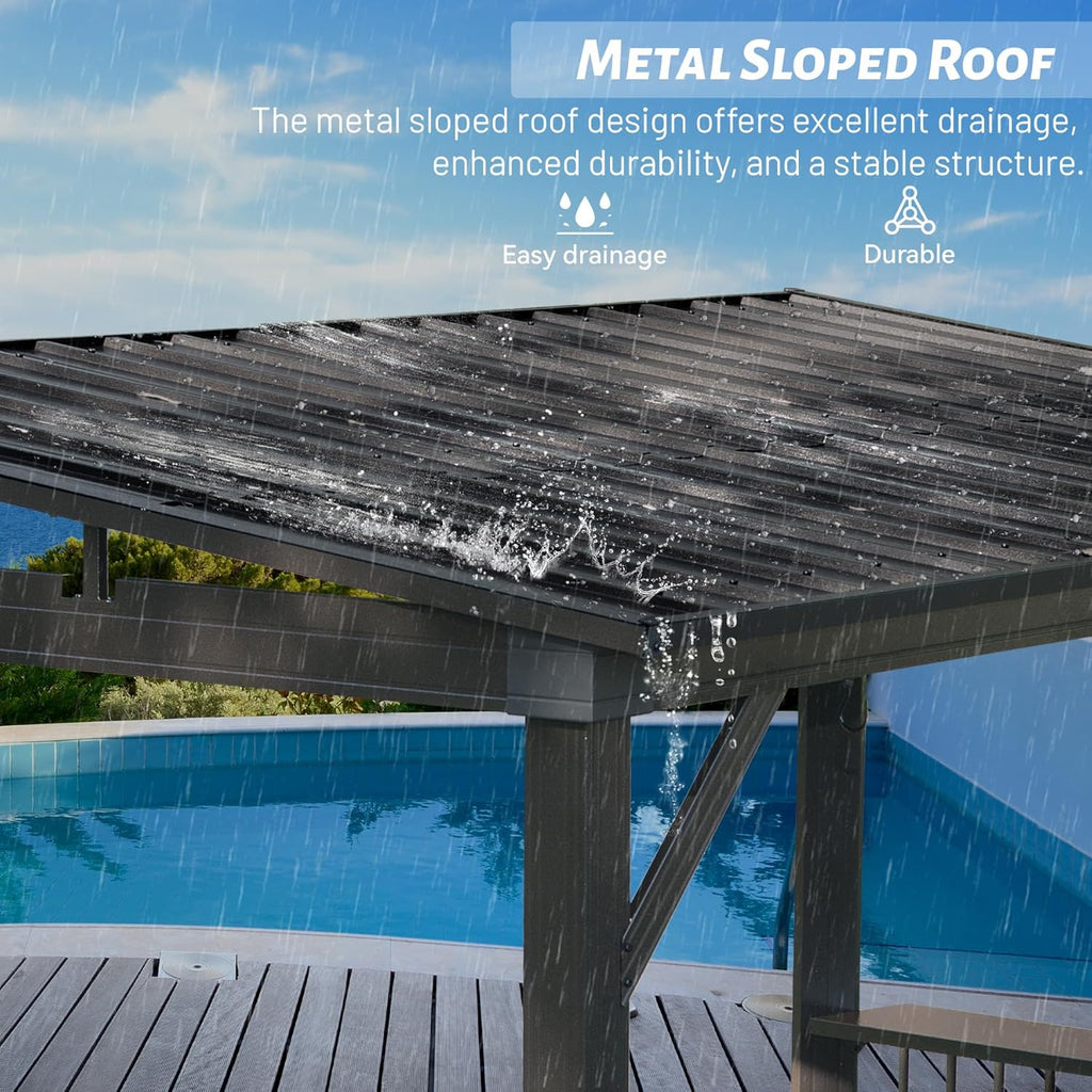 6.5x12FT Hardtop Grill Gazebo with Two Side Shelves - Gray