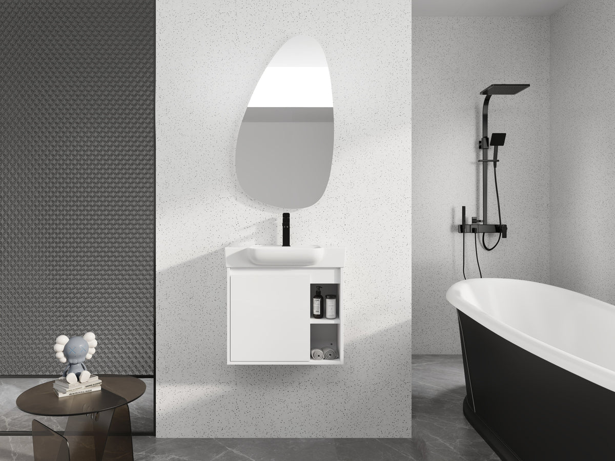 24'' Wall-Mounted Bathroom Vanity with Ceramic Sink - Glossy White
