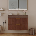 30" Modern Floating Bathroom Vanity with Seamless Sintered Stone Top - Walnut, White or Brown, Walnut