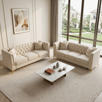 Modern Velvet Upholstered Sofa Set with Tufted Backrest - Cream White