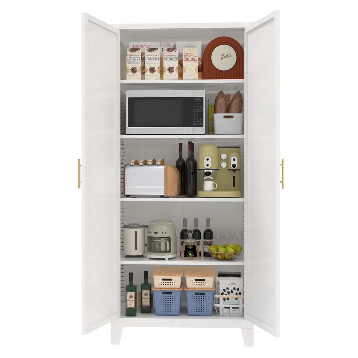 Shapely Doors Metal Storage Cabinet with Adjustable Shelves - White, Black, or Beige