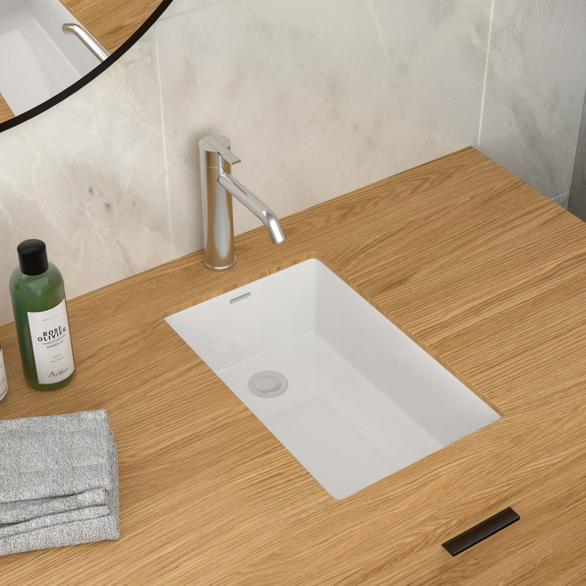Vertical Undermount Bathroom Sink With Overflow - White