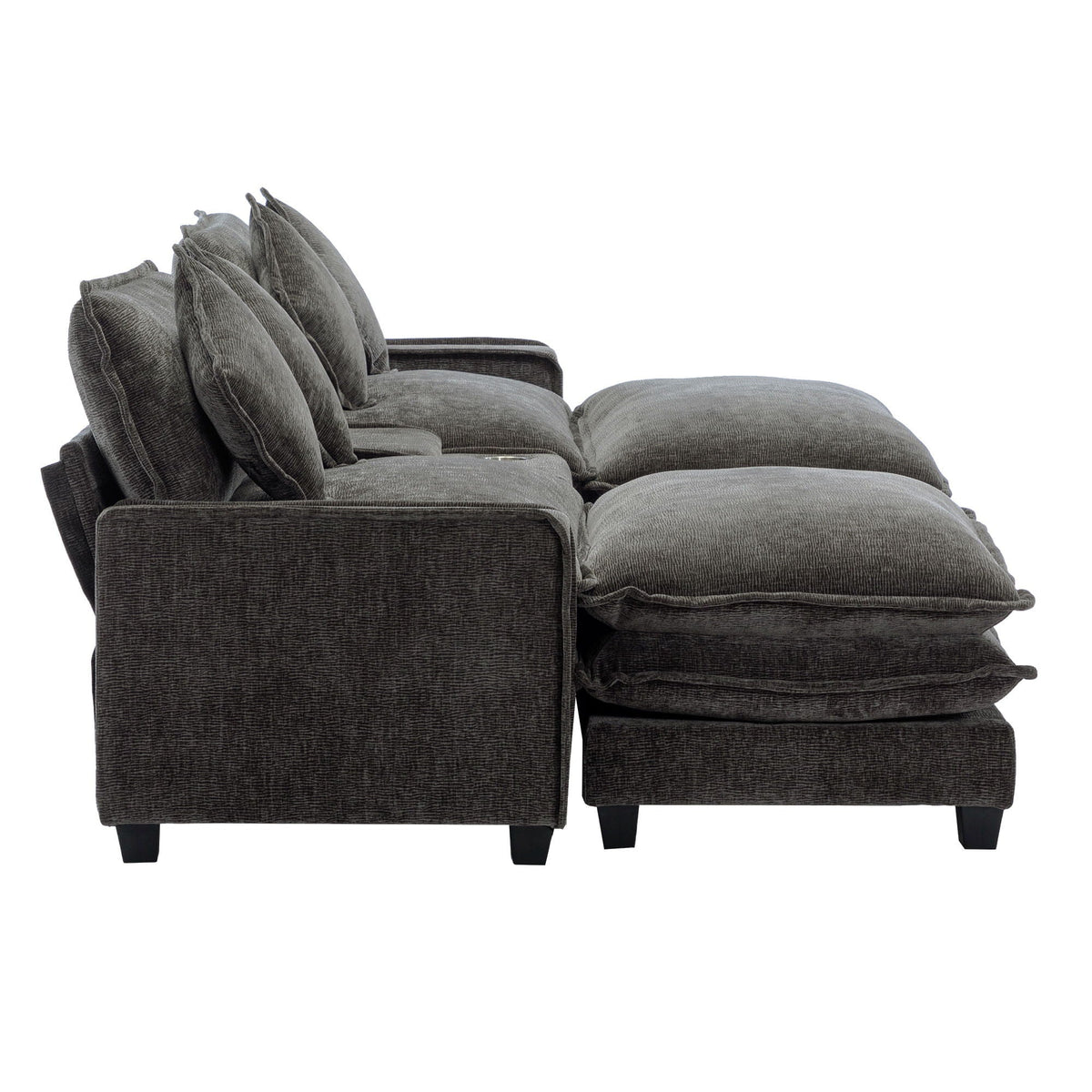 Modern Sectional Sofa with Removable Ottomans, USB Ports - Dark Gray or Light Blue