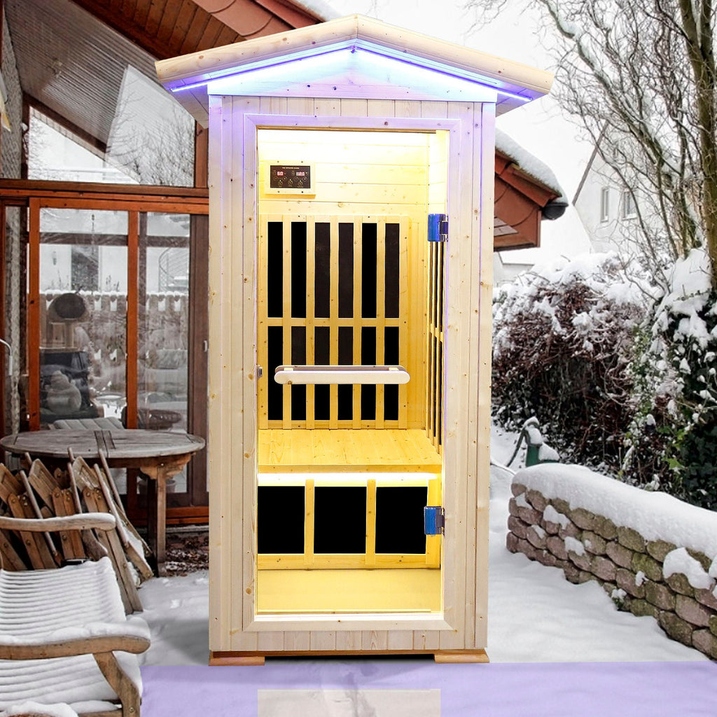 Single Person Spruce Infrared Sauna with Bluetooth Audio - Natural