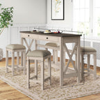 Antique White Console Table 5 Piece Dining Set with Storage Drawers