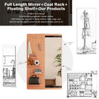 Full Length Wall Mounted Mirror with Shelf and Hook - Dark Brown, White, or Light Brown