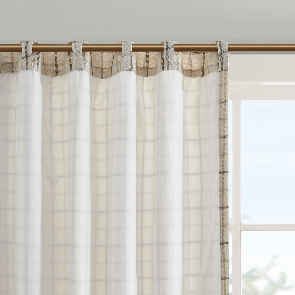 Plaid Rod Pocket Curtain Panel with Fleece Lining - Natural 50x95