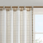 Plaid Rod Pocket Curtain Panel with Fleece Lining - Natural 50x95