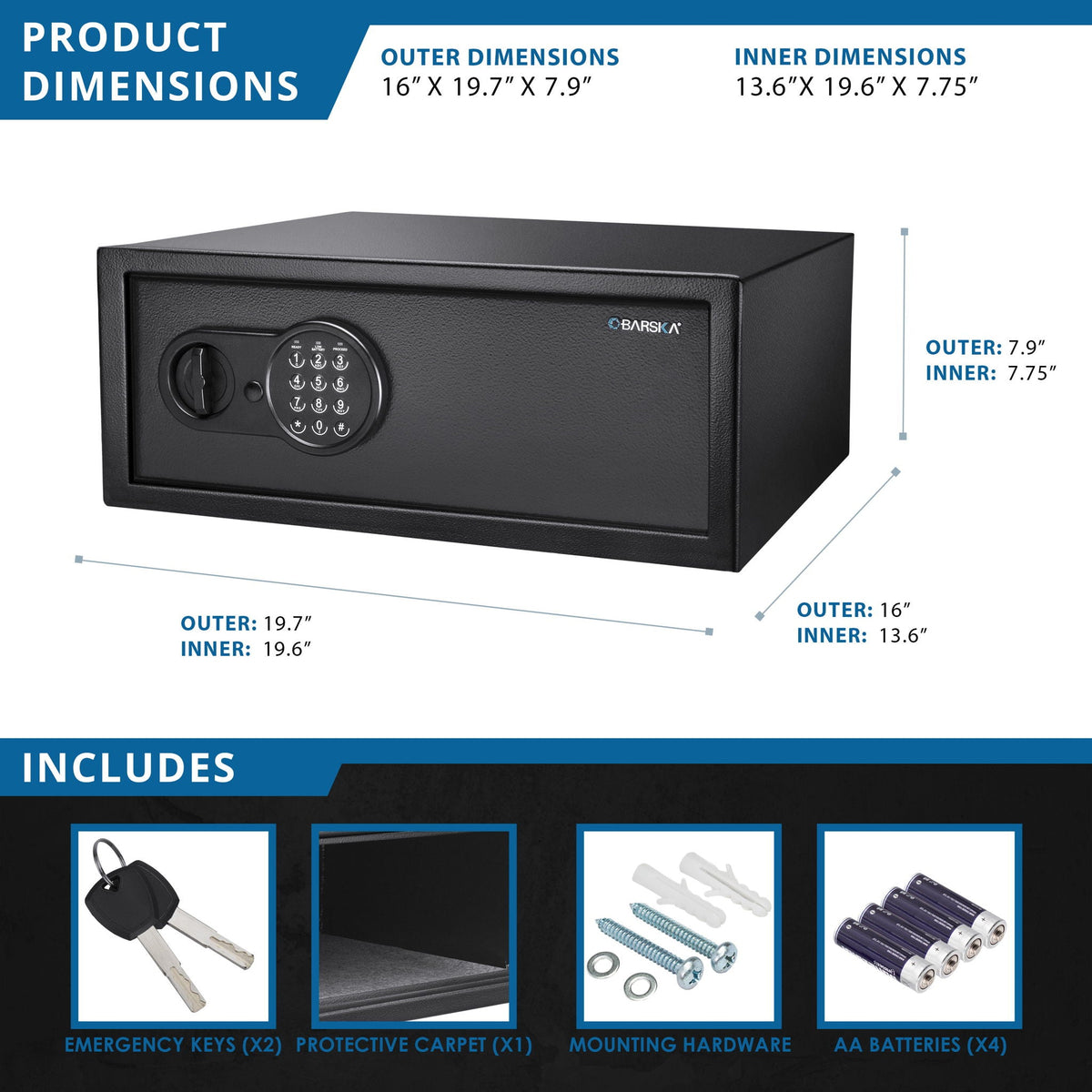 Digital Keypad Cabinet Safe with Programmable Access - Black