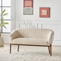 Corduroy Recessed Arm Loveseat with Channel Tufting - Beige & Walnut