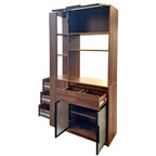 Tall Storage Cabinet with Glass Doors and Drawers - Walnut