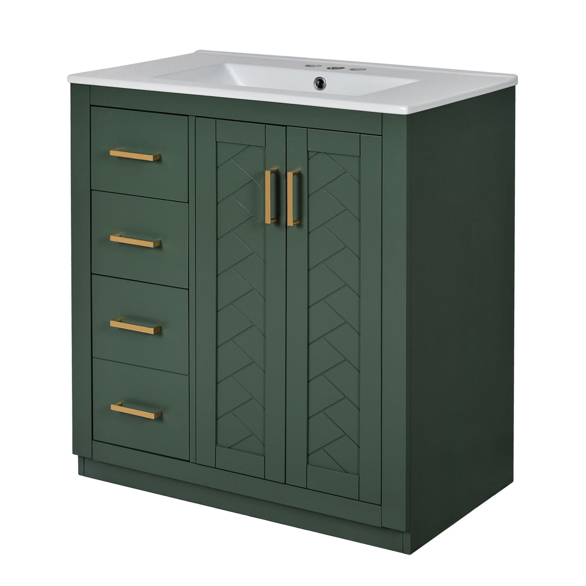 Ceramic Sink Vanity Combo with 3 Drawers and Soft Closing Doors - 30"