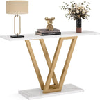 White Console Table with V Leg Frame - Gold