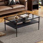 Rectangular Coffee Table with Tempered Glass Top and Metal Legs - Black, Dark Brown, or White
