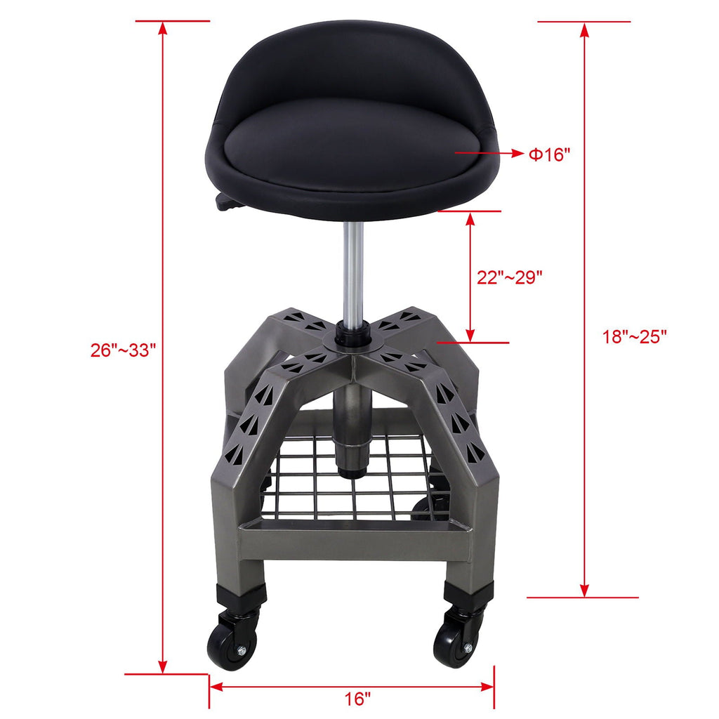 Pneumatic 360 Degree Swivel Creeper Stool with Adjustable Height - Red, Yellow, Green, Dark Gray