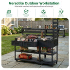 Solid Wood Patio Kitchen Island with Stainless Steel Top - Available in Black, Brown, or Gray