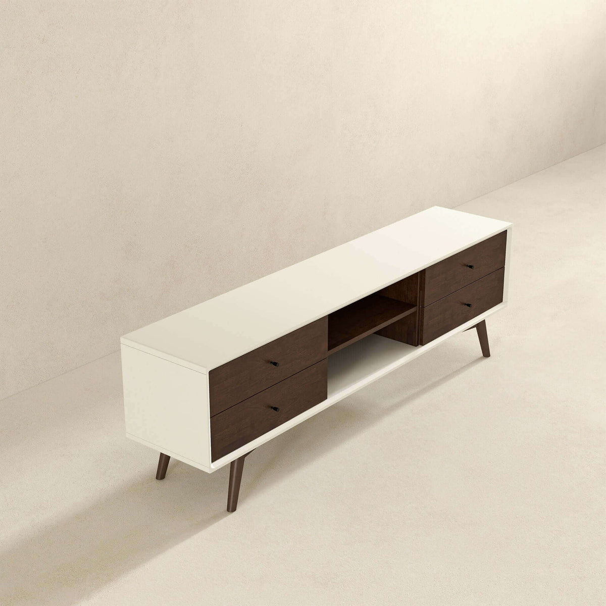 Modern TV Stand Up To 72" with Solid Wood Construction - White or Dark Brown