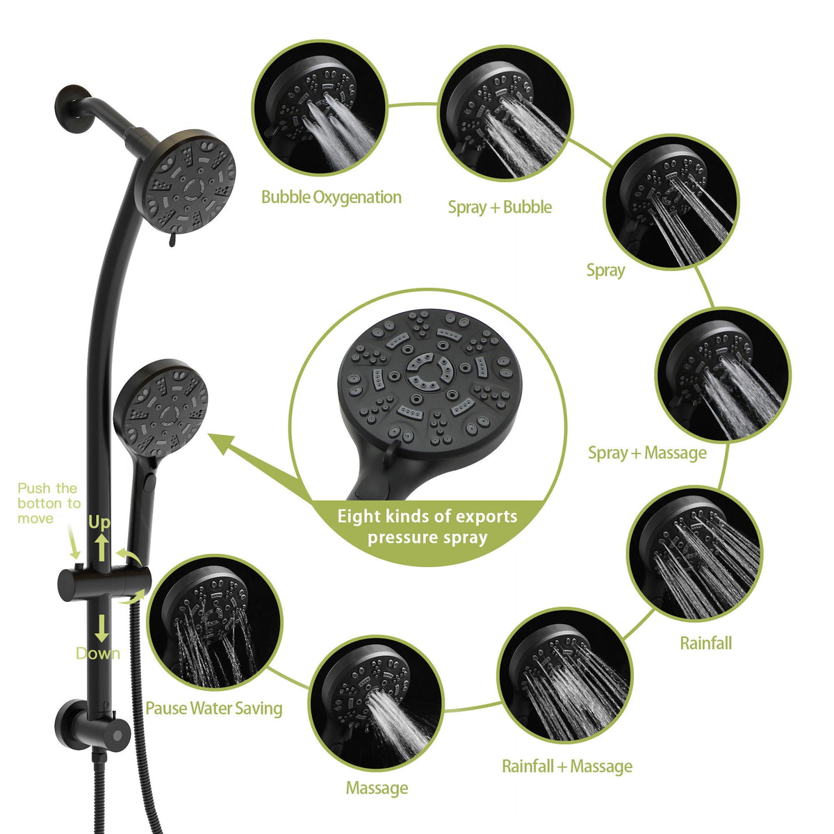 Dual Shower Head System with Rain Shower and Adjustable Slide Bar - Multiple Colors