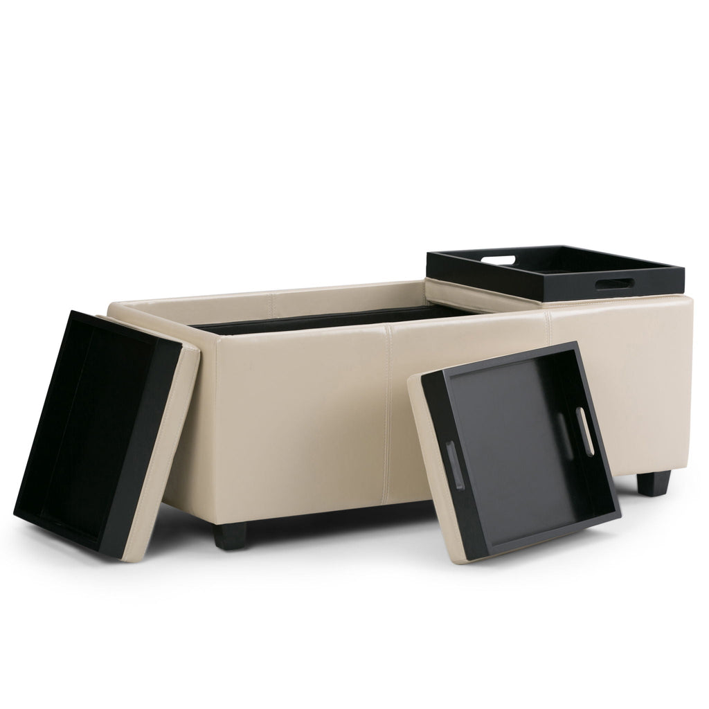 Avalon Upholstered Storage Ottoman with Flip-Over Serving Trays - Multiple Colors