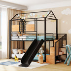 Metal Bunk Bed with Slide and Storage Stairs
