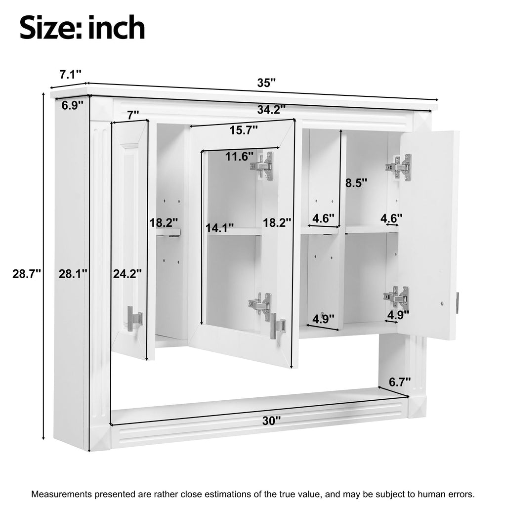 Wall-Mounted Bathroom Cabinet with Mirror and Open Shelf – White