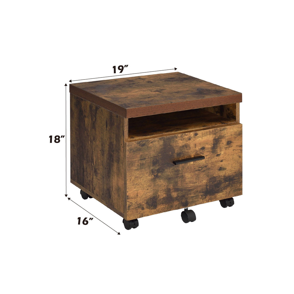 Weathered Oak File Cabinet with Drawer and Caster Wheels - Black